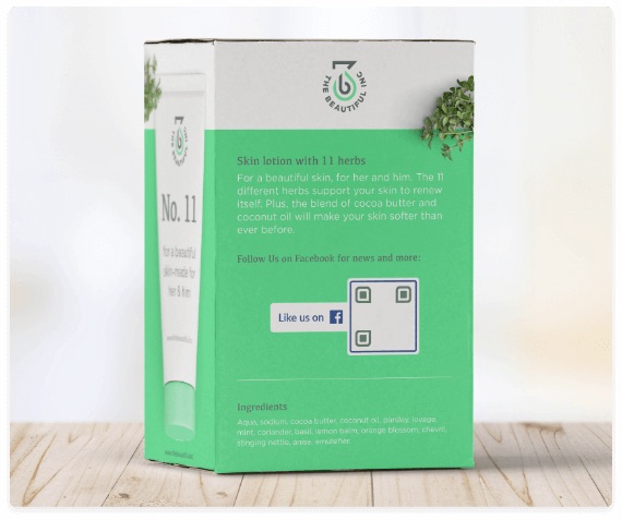 A grooming product packaging with a QR Code that links to its Facebook page to increase likes and followers.